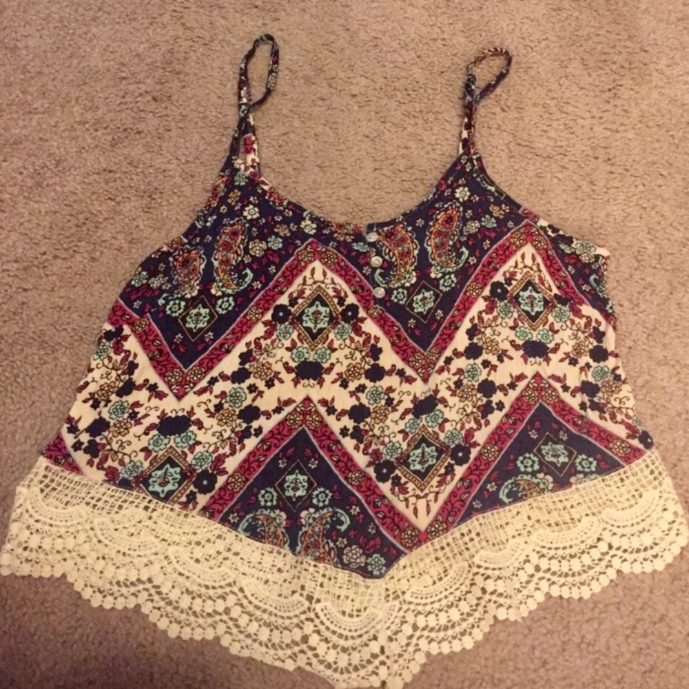3 for $13! Boho Crop Top with Lace Hem